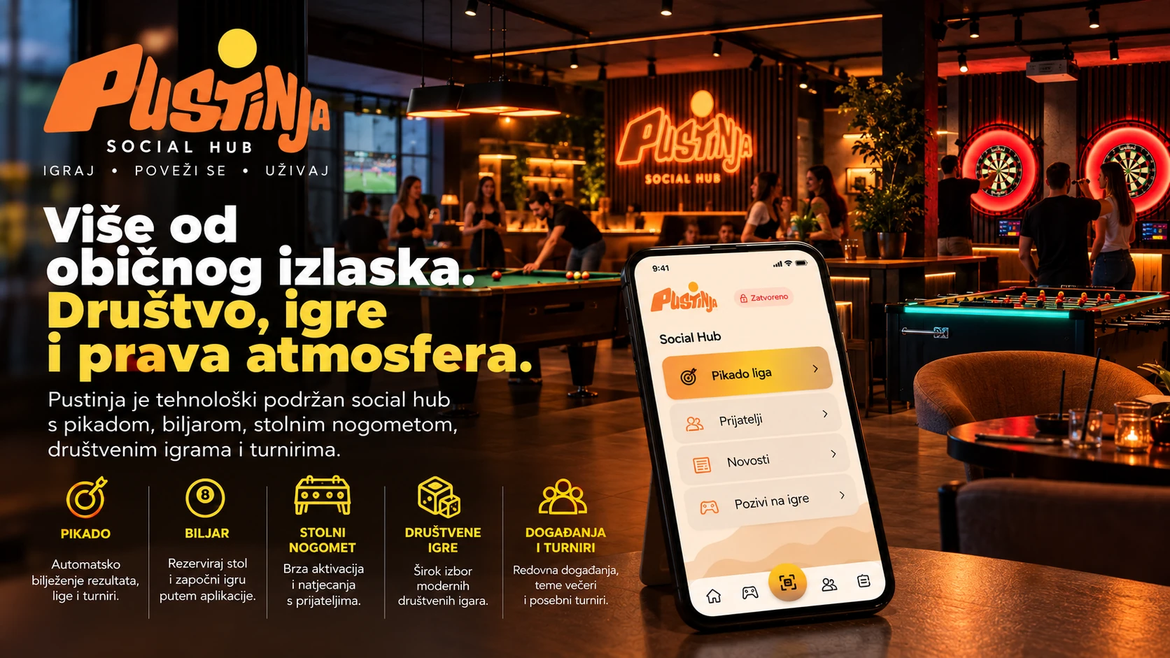 Pustinja — Social Hub: Igra, Društvo i Atmosfera. Promotivni prikaz.