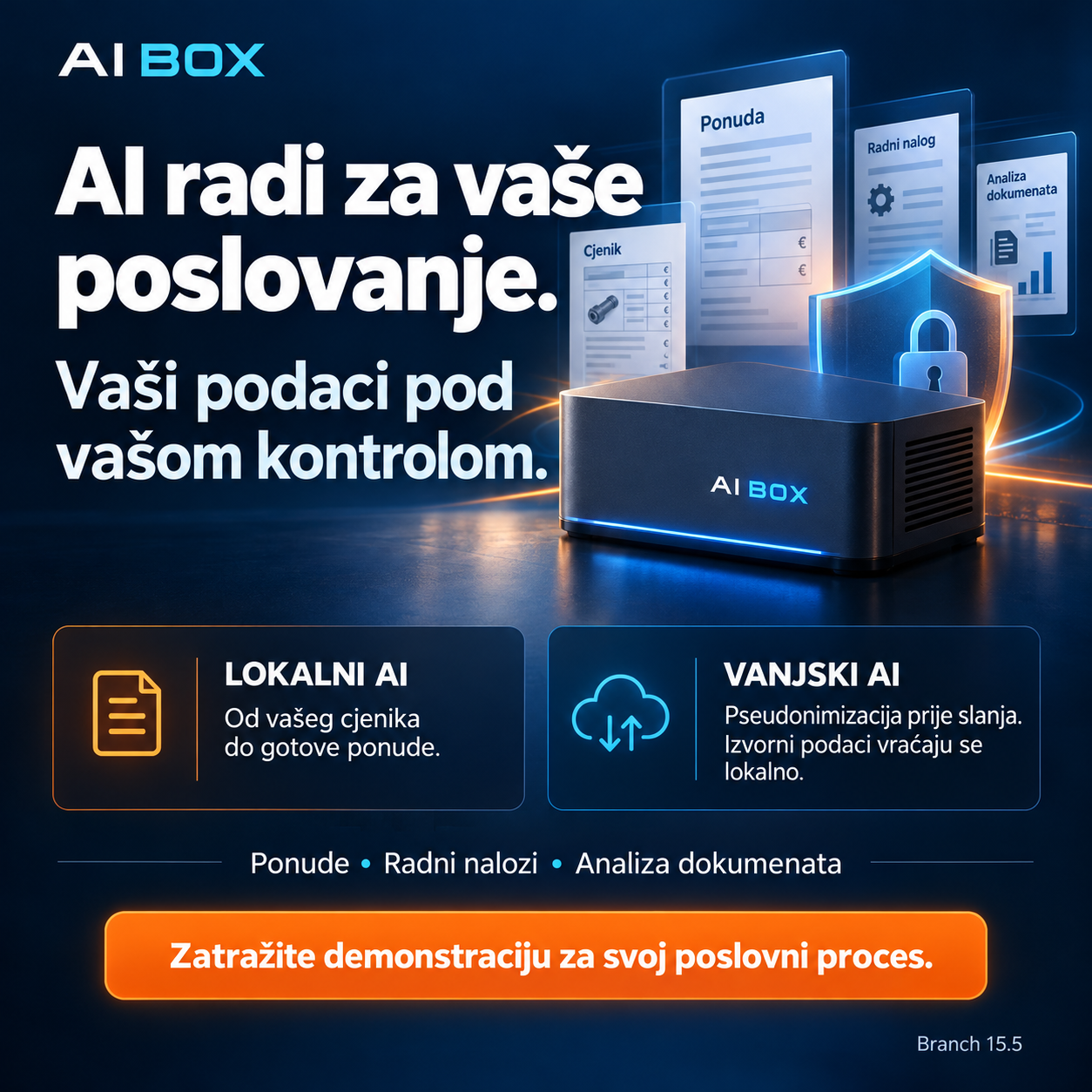 AI Box — AI radi za vaše poslovanje, vaši podaci pod vašom kontrolom