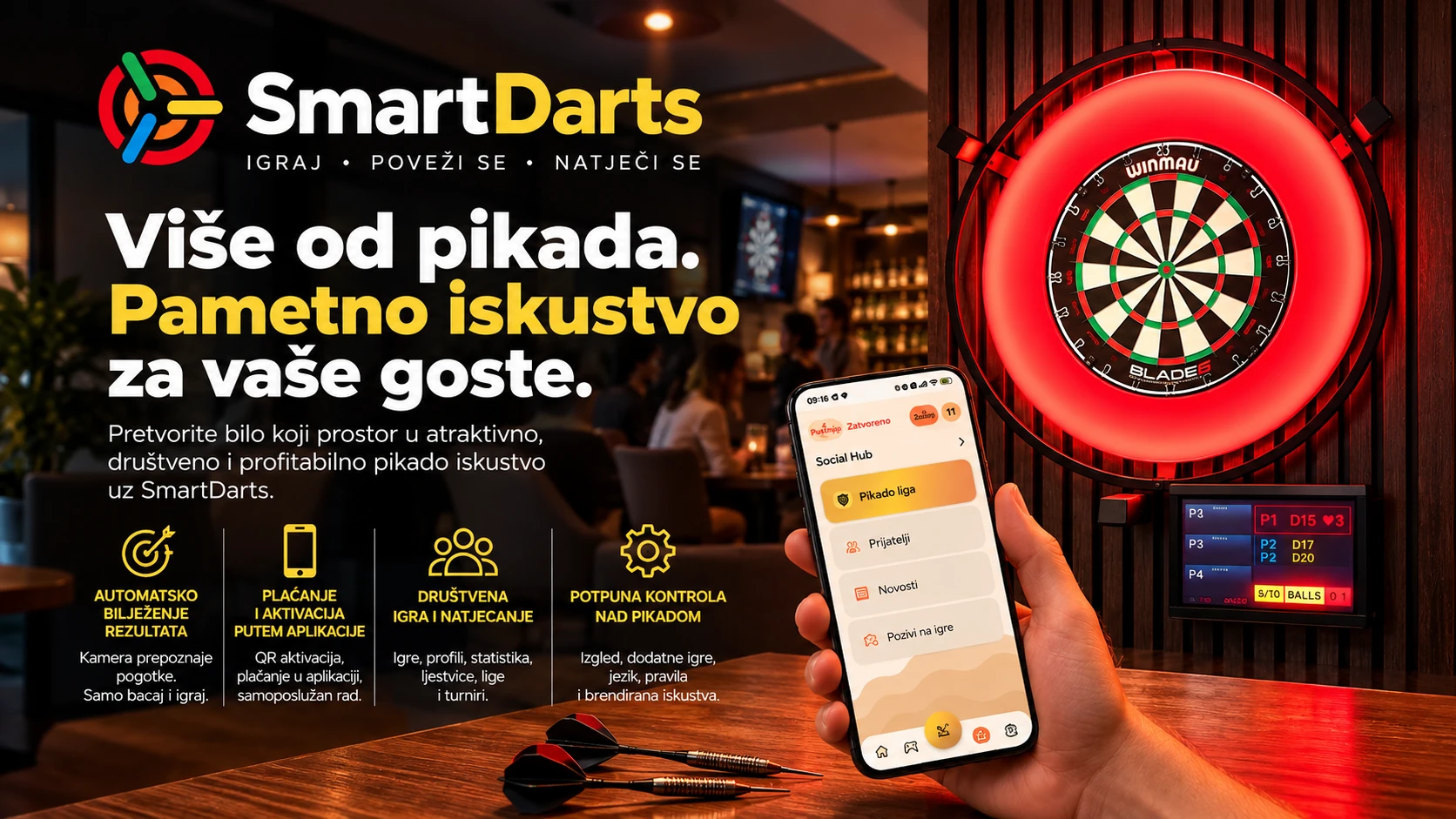 SmartDarts — Više od pikada. Pametno iskustvo za vaše goste. Promotivni prikaz.
